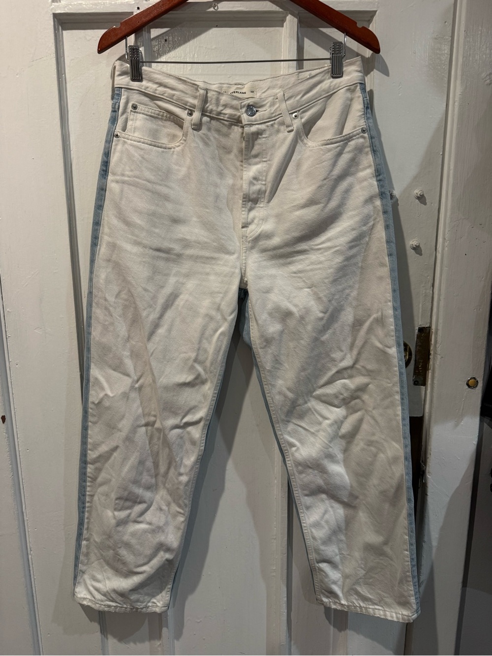 Everlane White Jeans with Light Blue Side Stripe